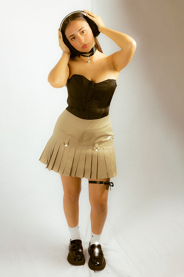 Falda Short Tablas Beige