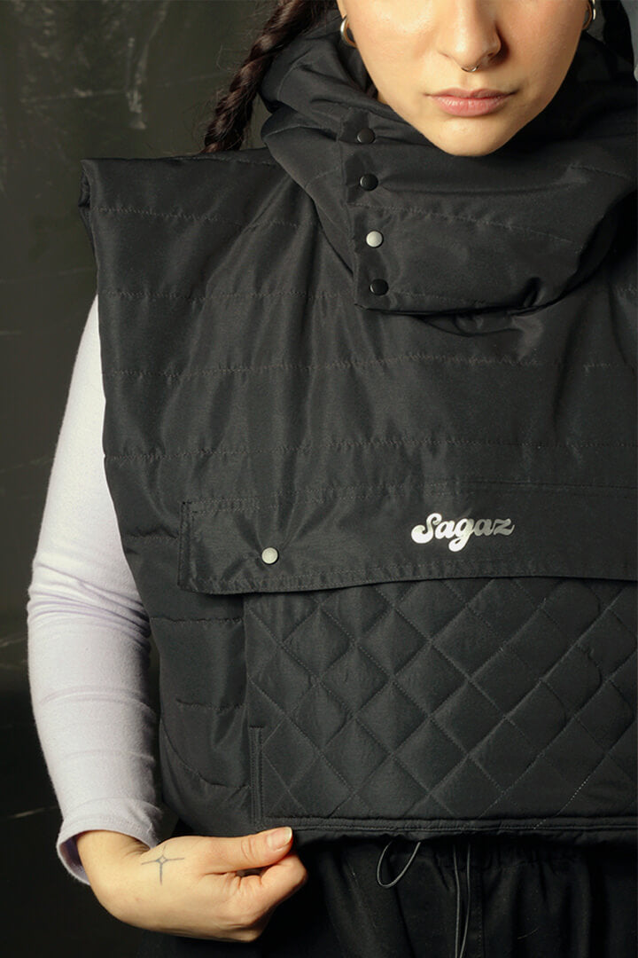 Parka Crop Negro Impermeable