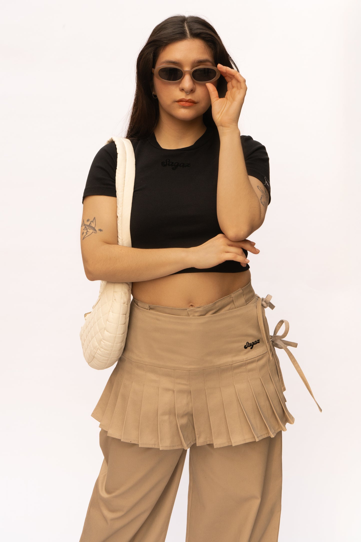 2 piece skirt and pants beige