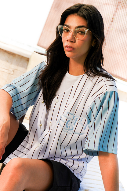 baseball jersey white - Baby blue